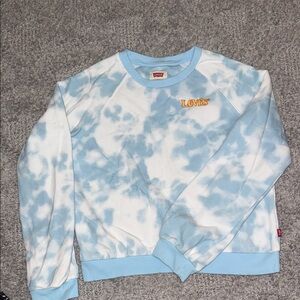 Levi's Light Blue and White Tie-Dye Crewneck